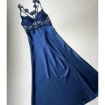 6 pcs long slit silk nighty set in blue